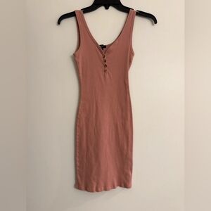 Sleeveless Henley Ribbed Bodycon Dress in Dusty Rose